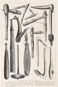Eixos, clubes e martelos da Melanésia, de The History of Mankind, Vol. 1, do Prof. Friedrich Ratzel, 1896 de English School